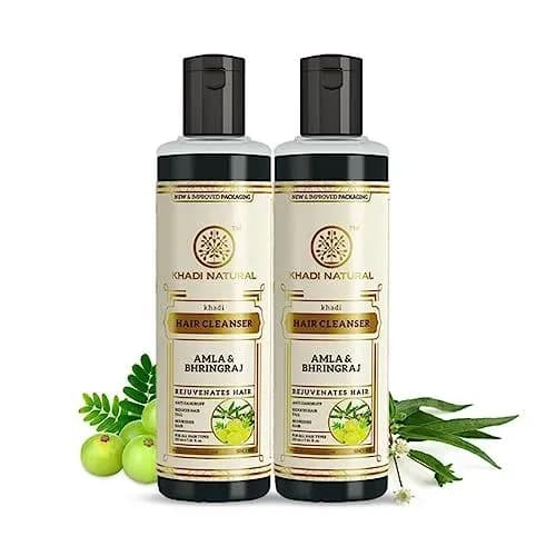 Khadi Natural Amla & Bhringraj Hair Cleanser (Twin Pack) - Ayurvedic Rejuvenating Shampoo for All Hair Types